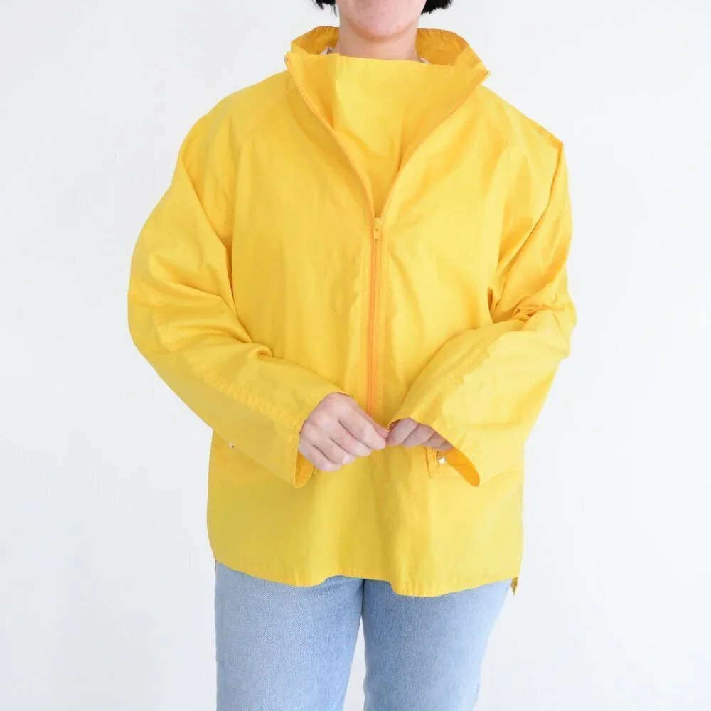 Vintage 90s Izod  Outerwear Yellow Three Quarter Zip Windbreaker Pullover M - Picture 2 of 13